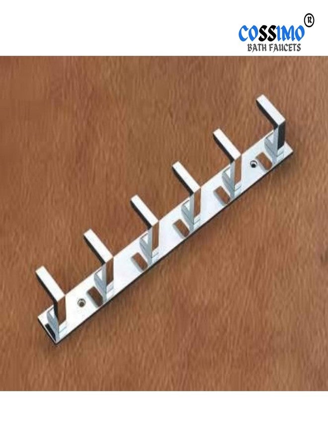 Cossimo علاقة ملابس كوسيمو عالية الجودة من الفولاذ المقاوم للصدأ بستة دبابيس، مناسبة للحمام والمطبخ والجدران وأبواب الخزائن، مزودة بخطافات لتعليق المفاتيح، وقضيب تعليق الملابس - طقم من قطعتين - Image 4